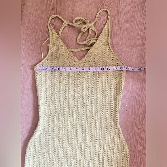 Y2K Crochet Midi Dress Lime Green Halter Open Knit Summer - Picture 7 of 14